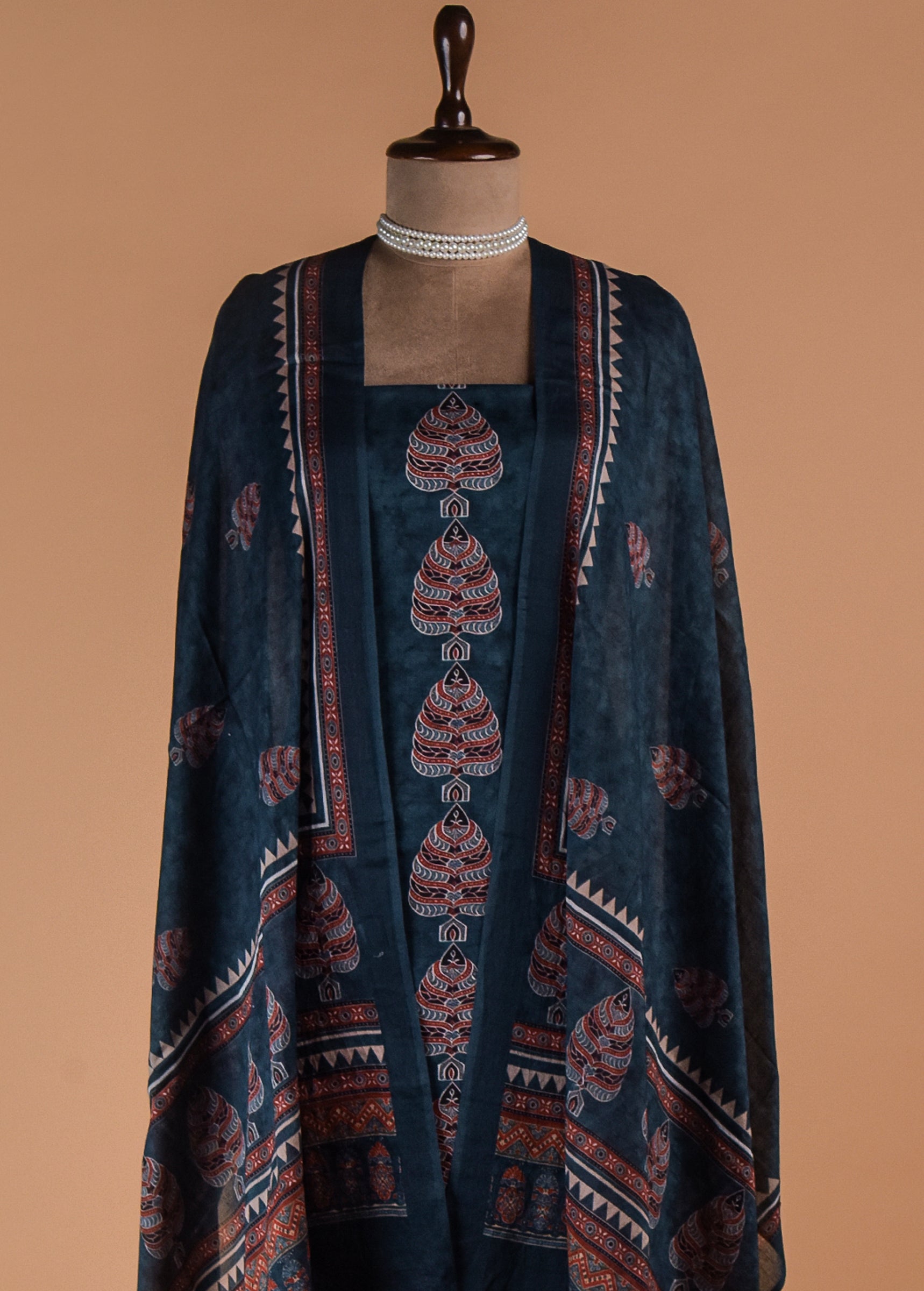 Blue Chanderi Cotton Dress Material