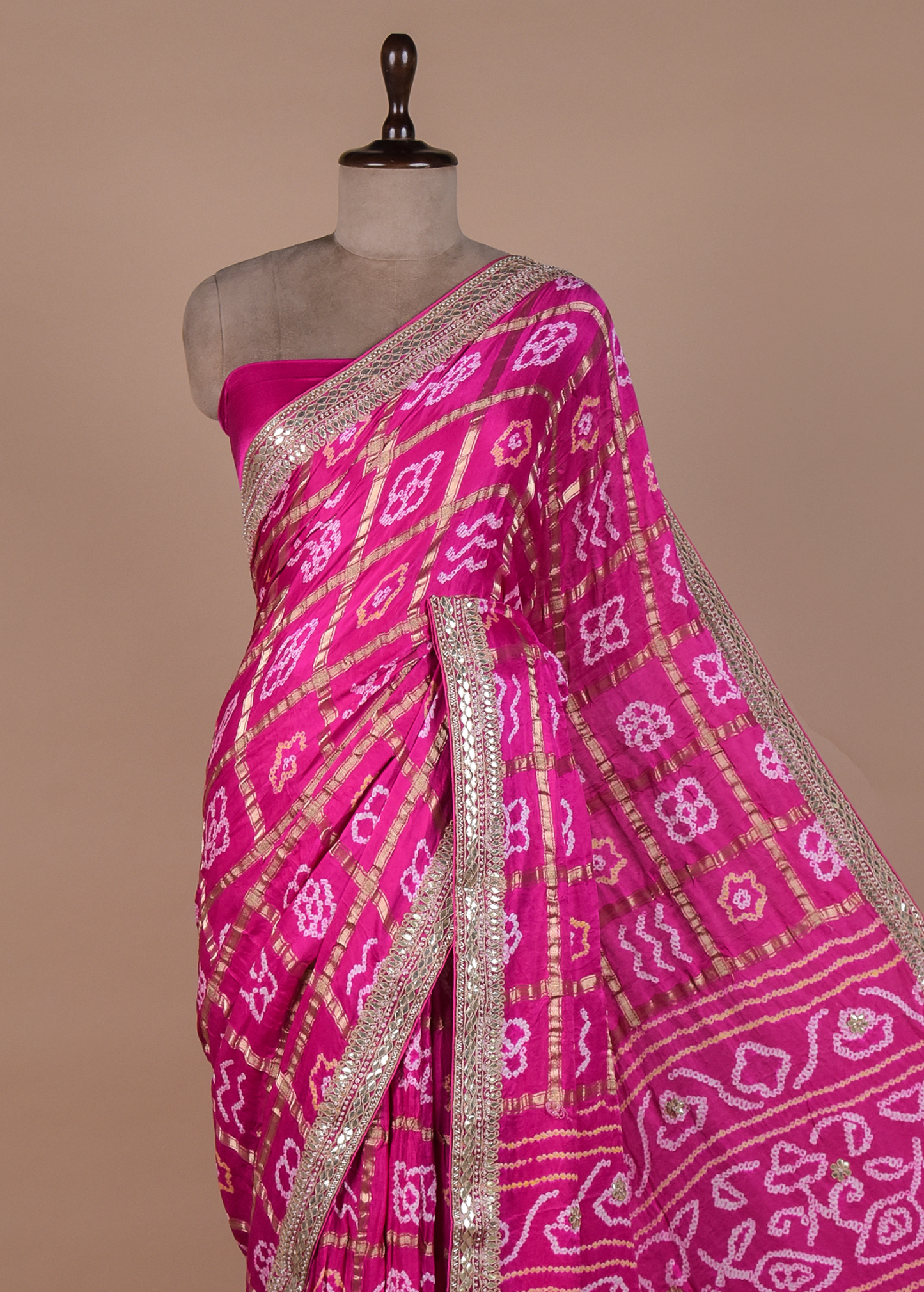 Pink Gajji Silk Bandhani Saree