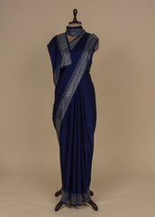 Blue Satin Crepe Embroidered Saree