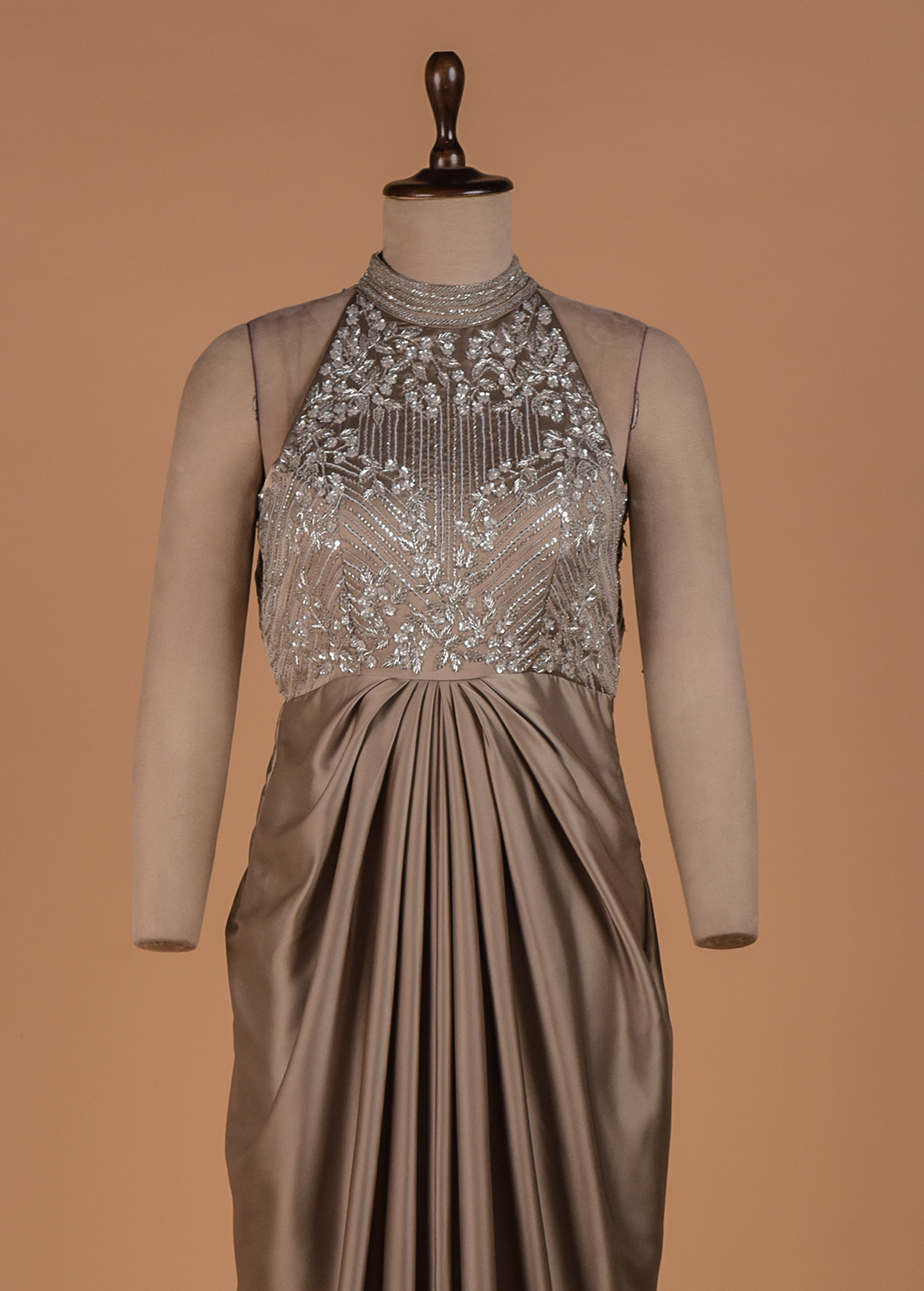 Beige Satin Readymade Dress