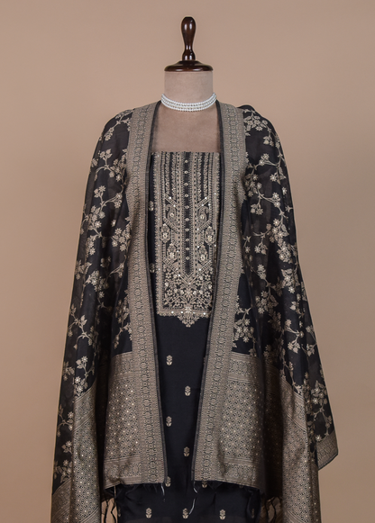 Black Cotton Tussar Dress Material