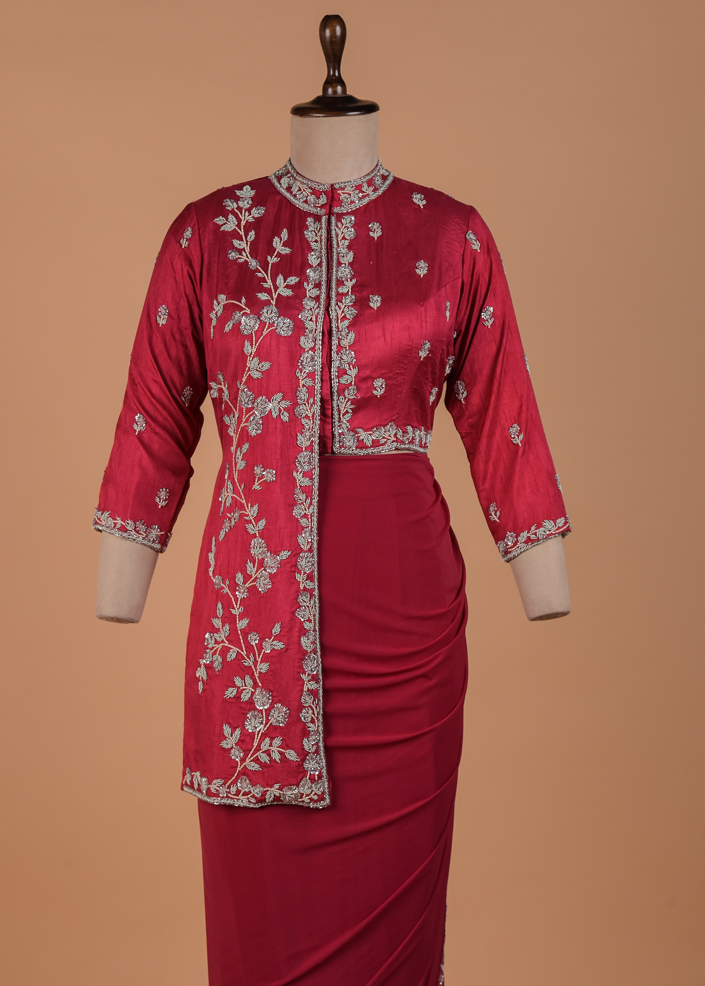 Red Georgette Readymade Saree