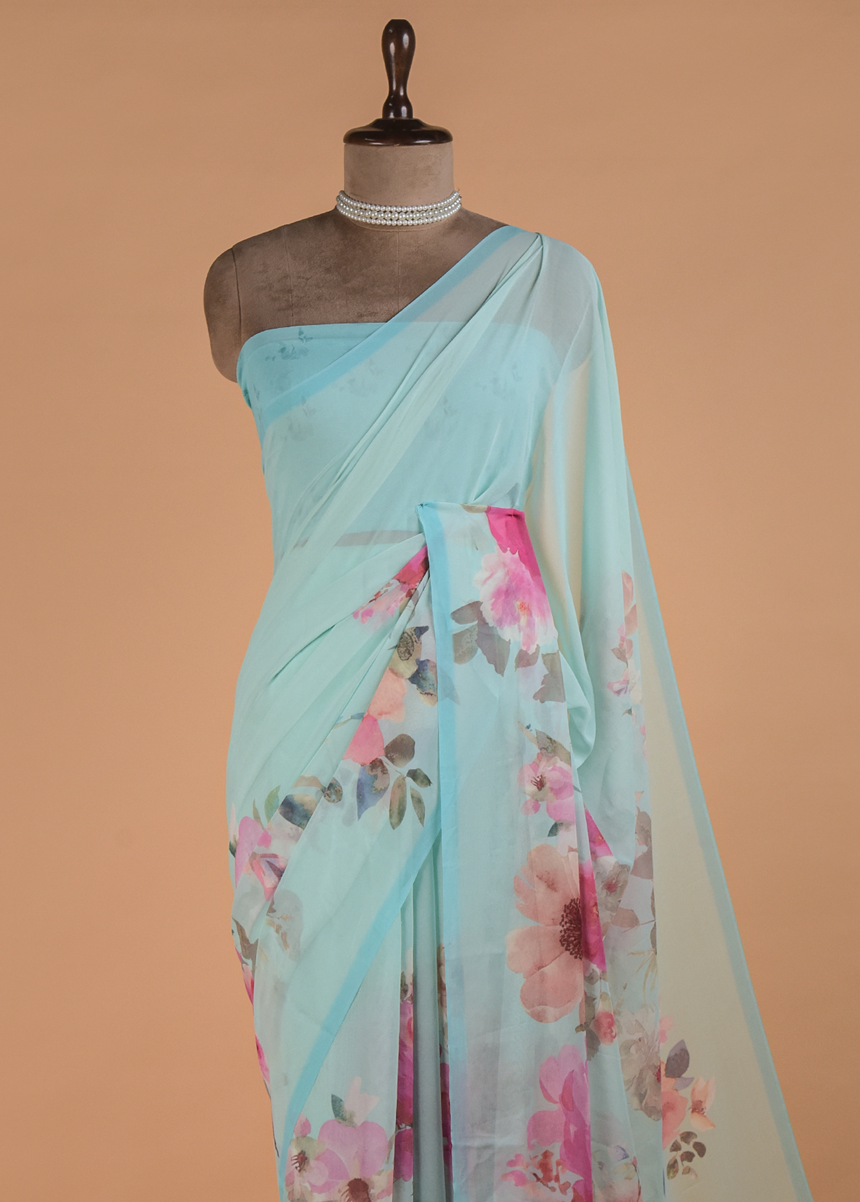 Blue Printed Georgette Saree - Image 2 | Greenways Delhi
