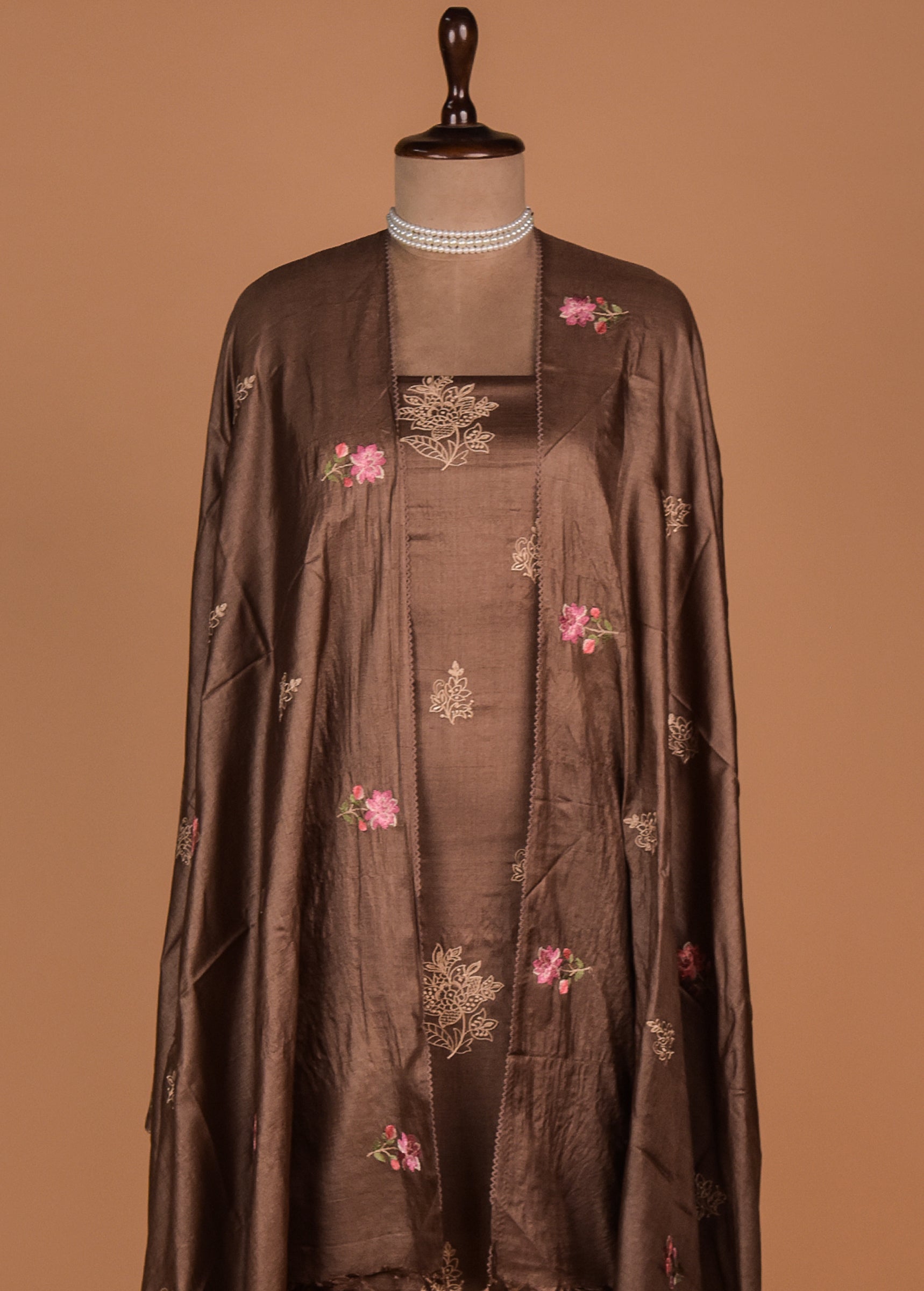 Brown Tussar Dress Material