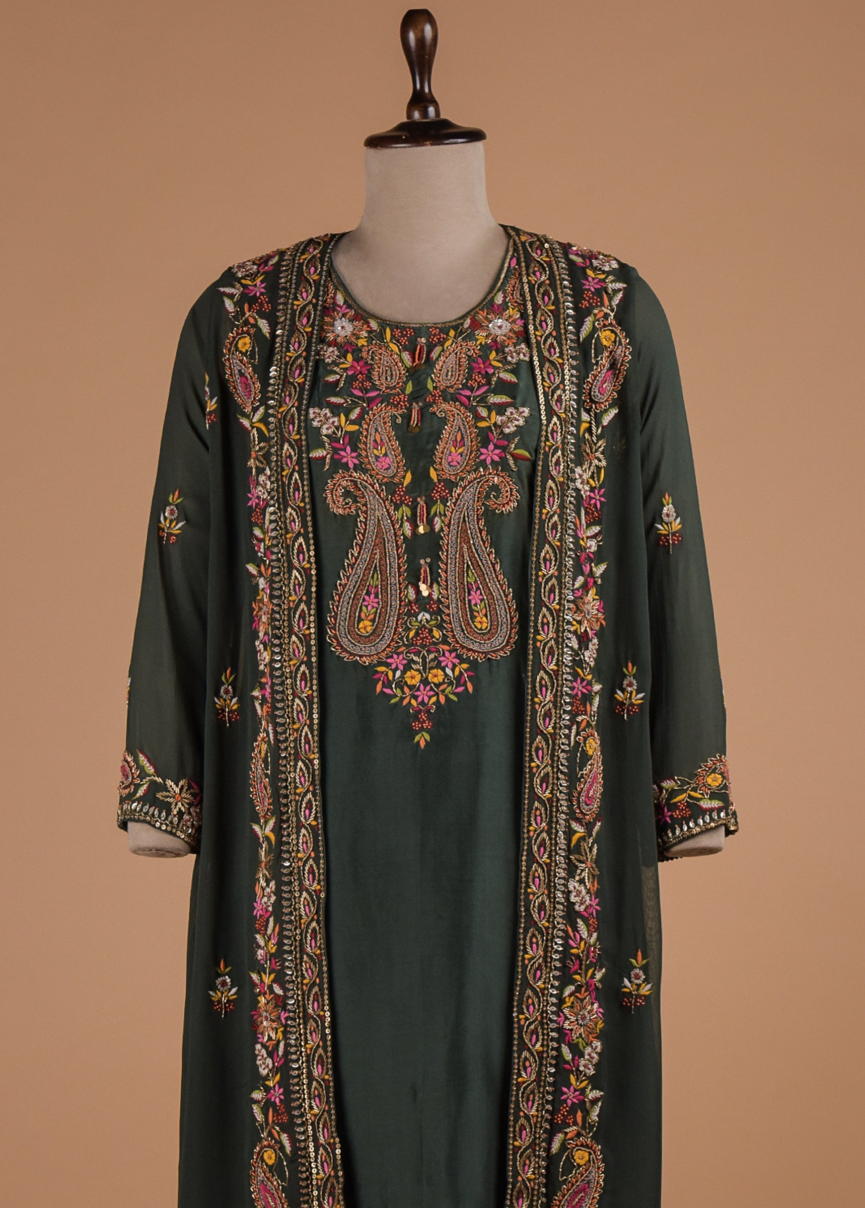 Green Crepe Jacket Suit Set