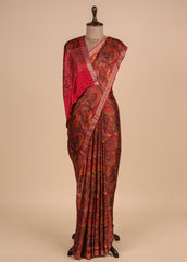 Pink Satin Printed Saree