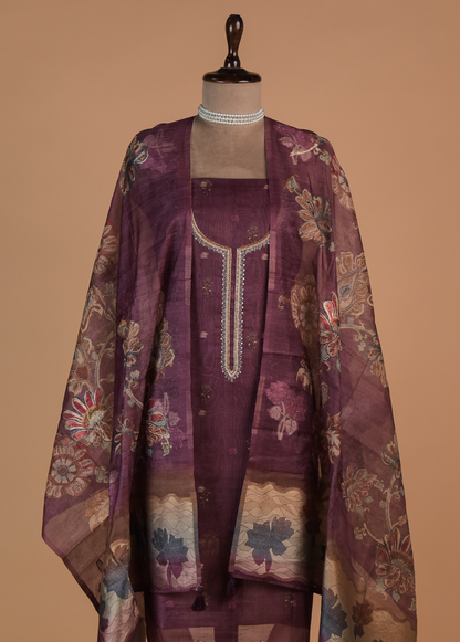 Purple Chanderi Cotton Dress Material