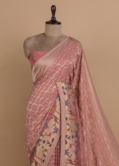 Pink Georgette Bandhani Saree