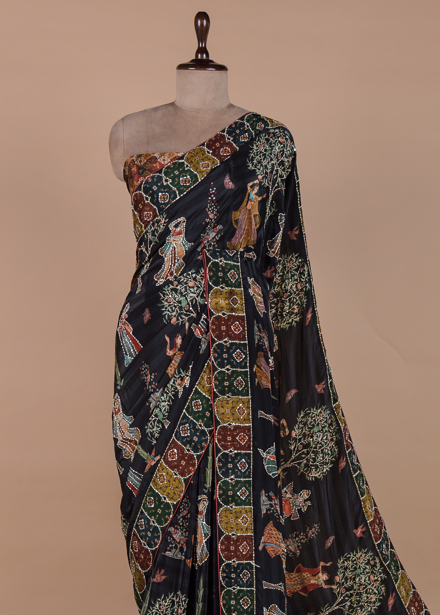 Black Crepe Embroidered Saree