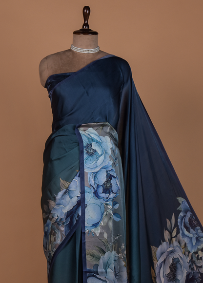 Multicoloured Satin Printed Saree