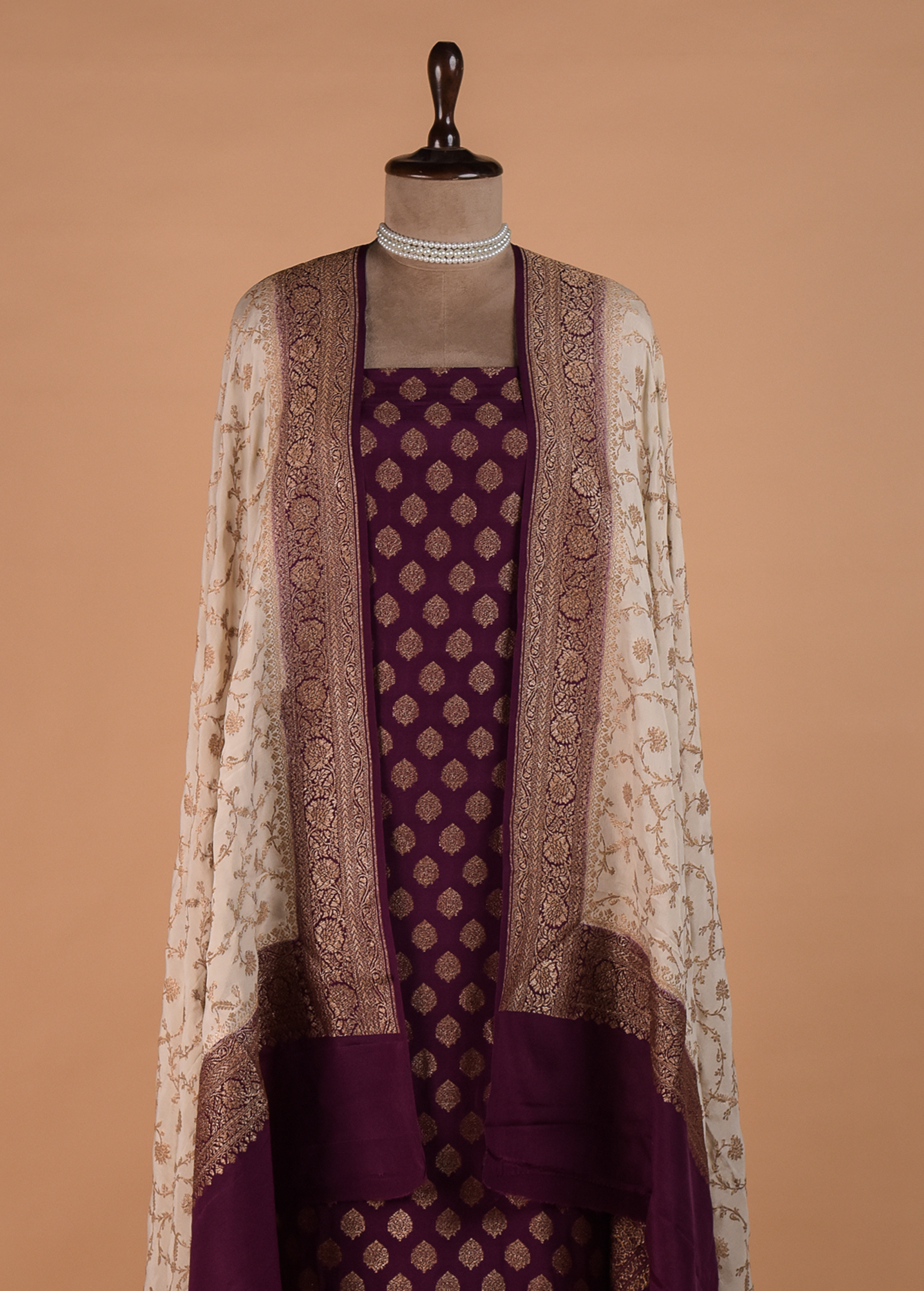 Wine Crepe Silk Dress Material - Image 2 | Greenways Delhi