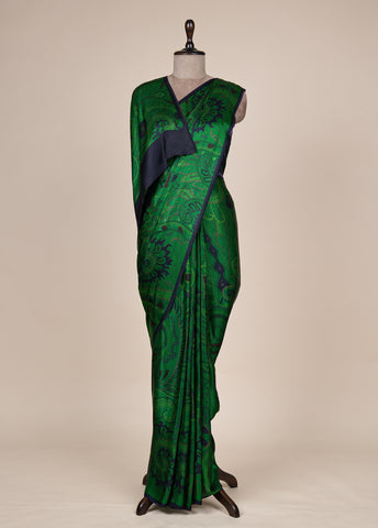 Green Satin Printed Saree