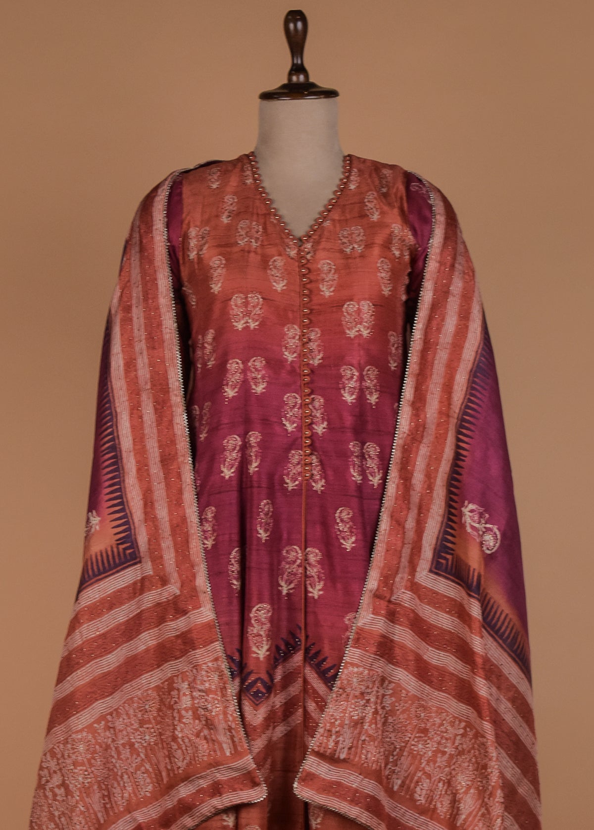 Orange Tussar Anarkali Set