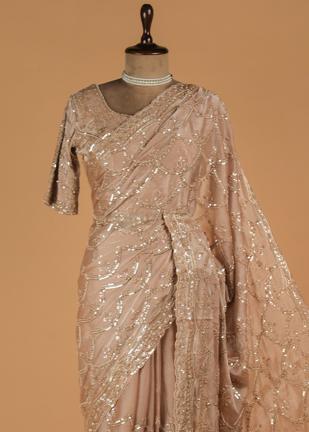 Pink Tissue Georgette Embroidered Saree