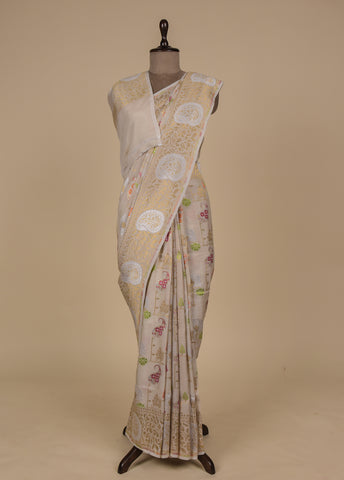 Beige Tussar Georgette Banarasi Saree