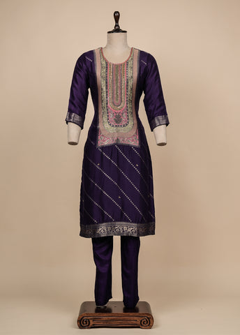 Purple Cotton Silk Straight Set