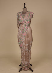 Peach Tissue Organza Embroidered Saree