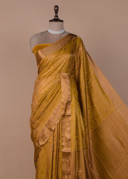 Yellow Crepe Silk Banarasi Saree