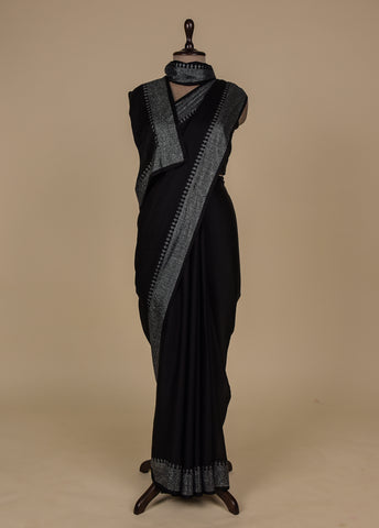 Black Satin Crepe Embroidered Saree