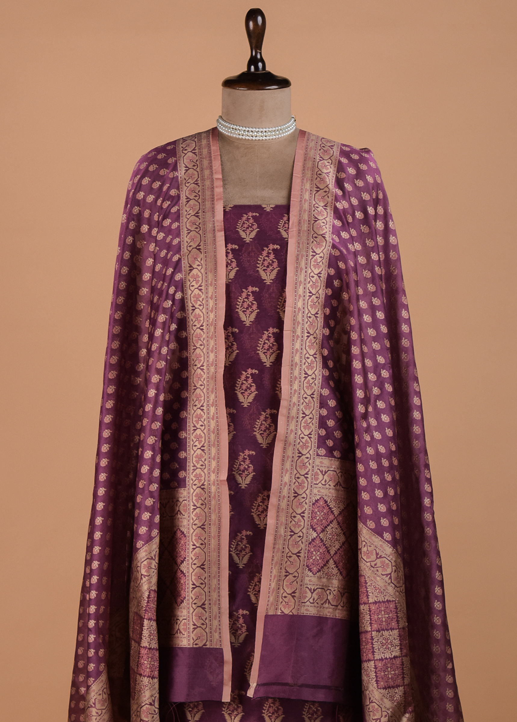 Purple Handwoven Cotton Dress Material - Image 2 | Greenways Delhi