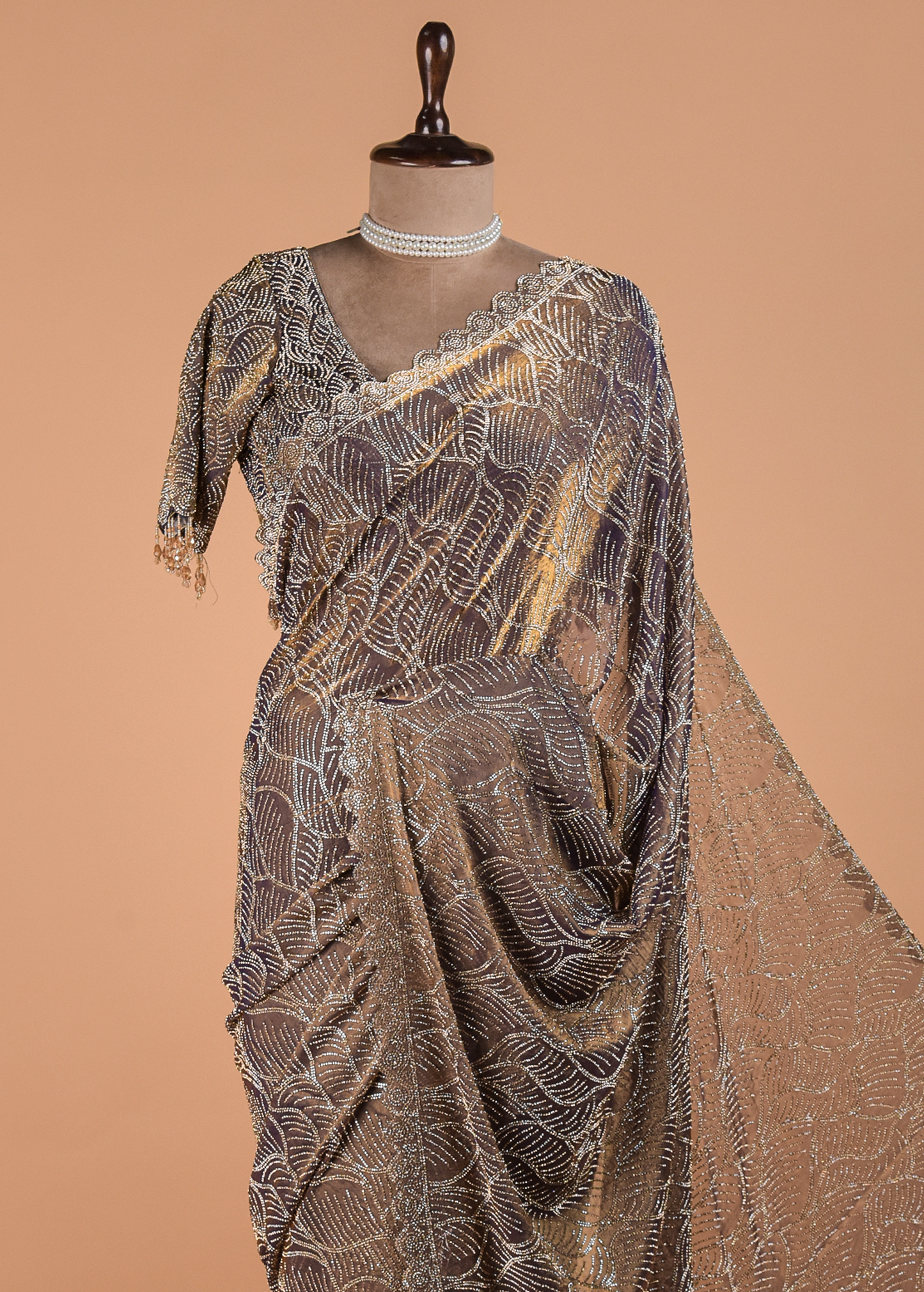 Metallic Silver Shimmer Georgette Embroidered Saree