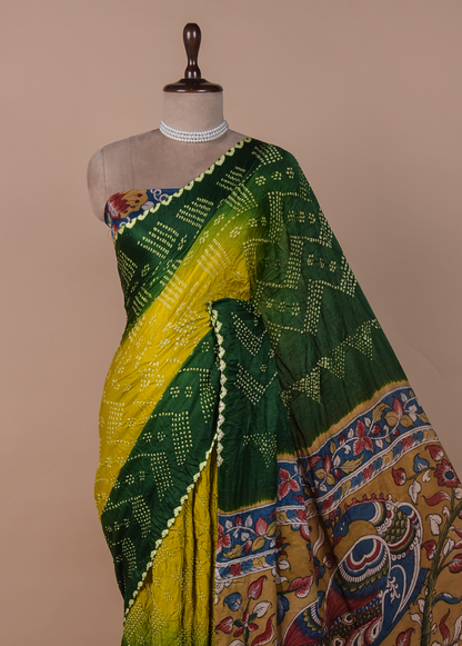 Multicoloured Tussar Bandhani Saree