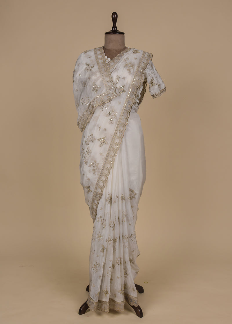 Cream Organza Designer/Embroidery Saree