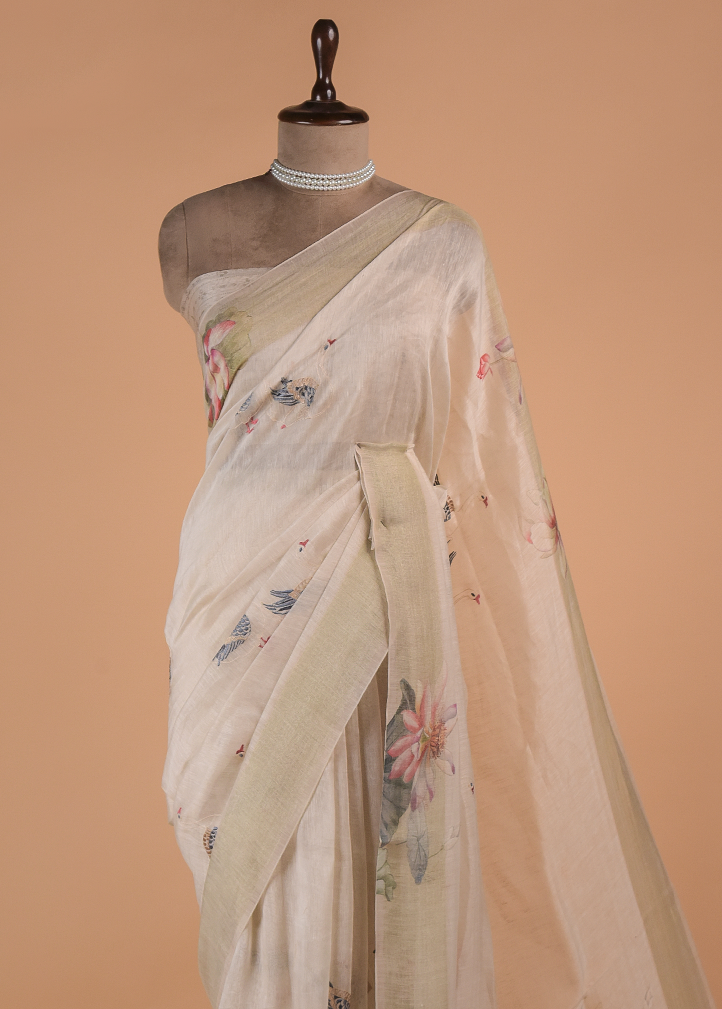 White Linen Embroidered Saree