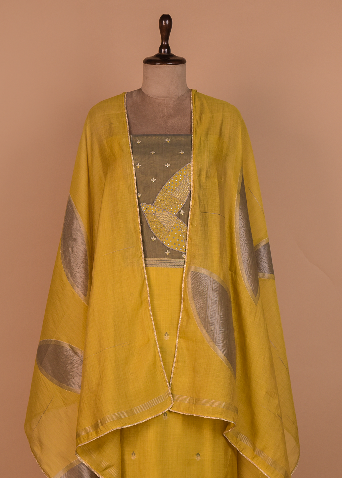 Yellow Cotton Silk Dress Material