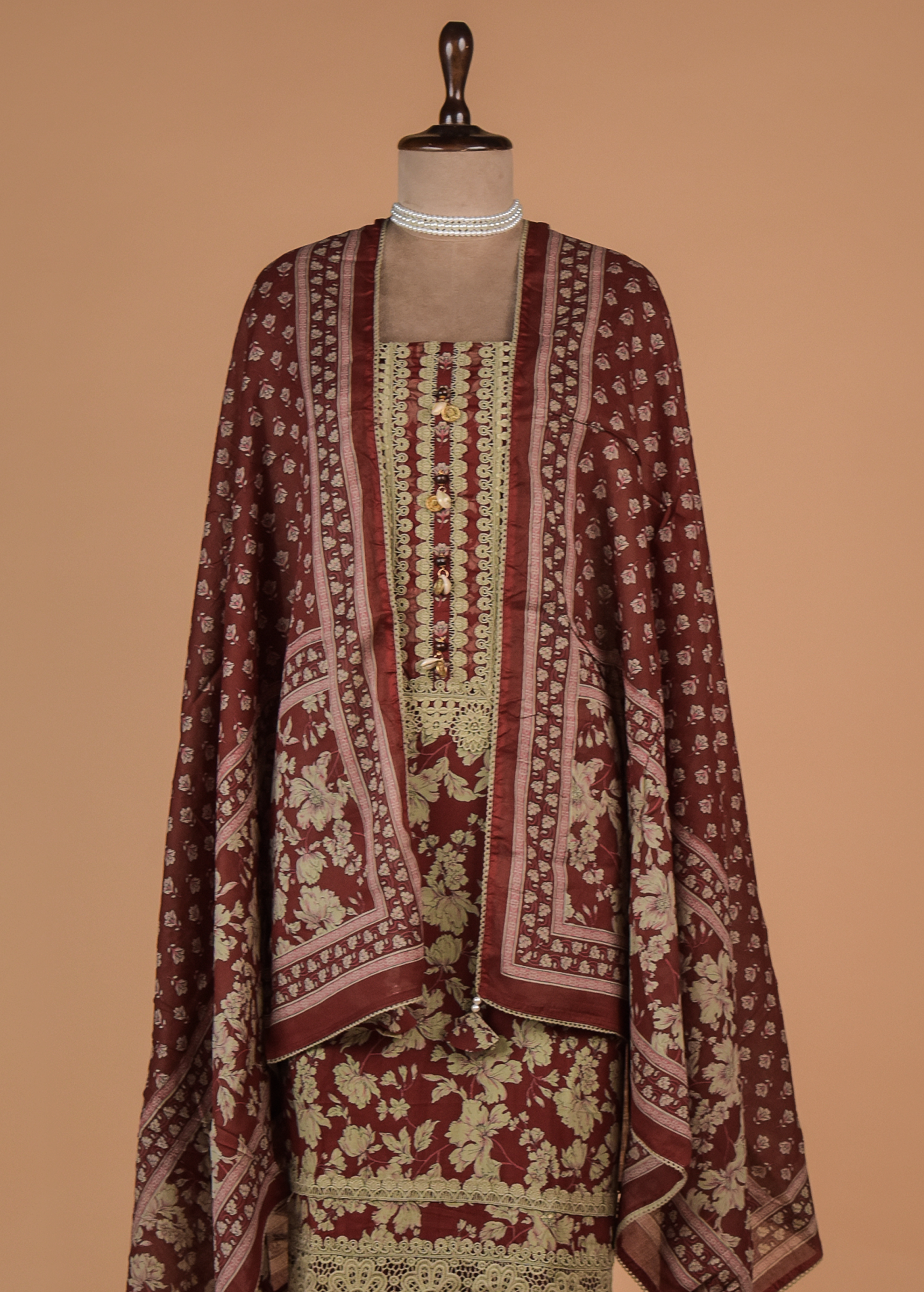 Red Cotton Dress Material