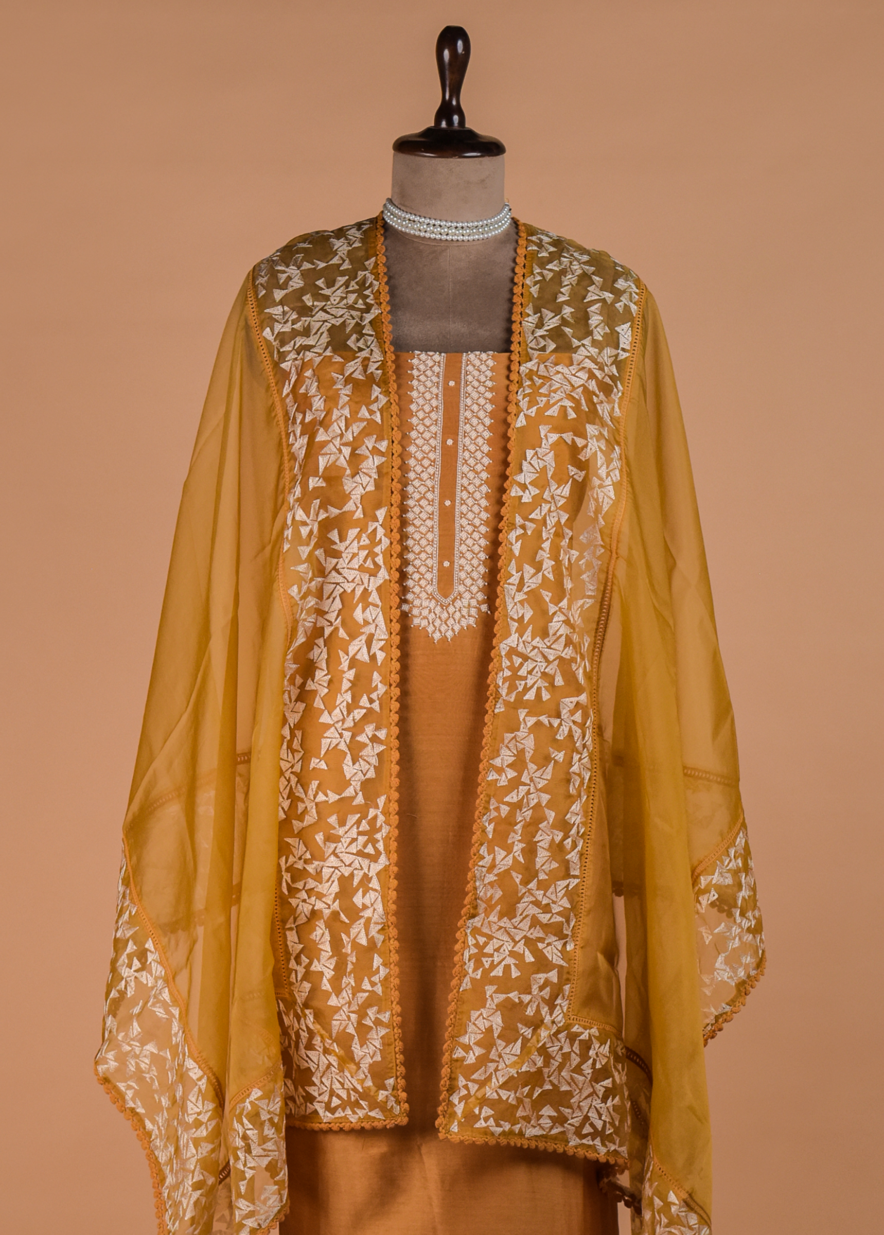 Yellow Handwoven Chanderi Dress Material - Image 2 | Greenways Delhi
