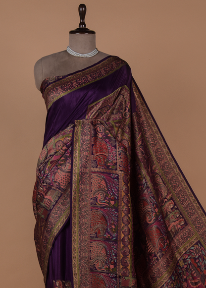 Purple Moroccan Silk Embroidered Saree