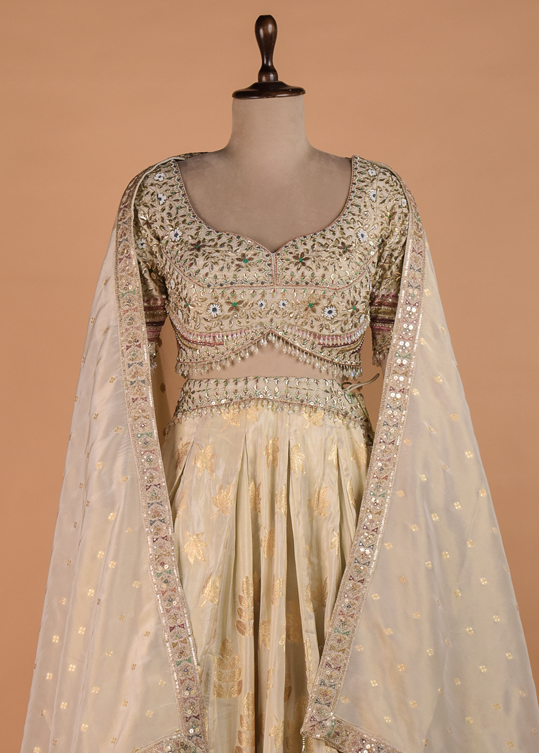 Cream Georgette Lehenga - Image 2 | Greenways Delhi