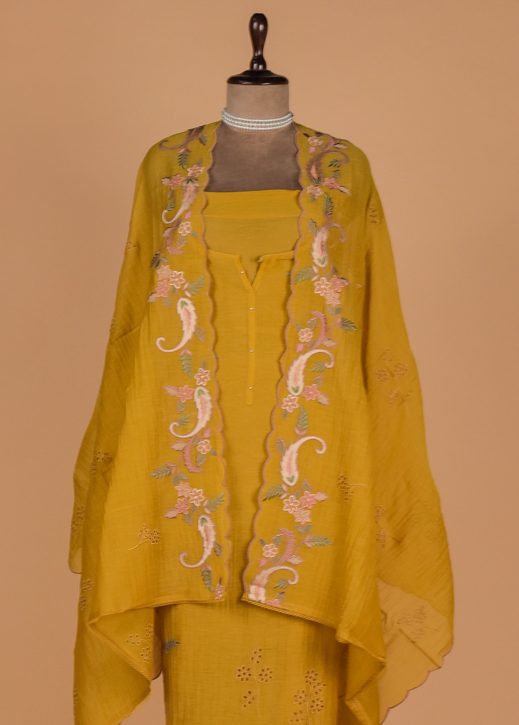 Yellow Mul Chanderi Dress Material