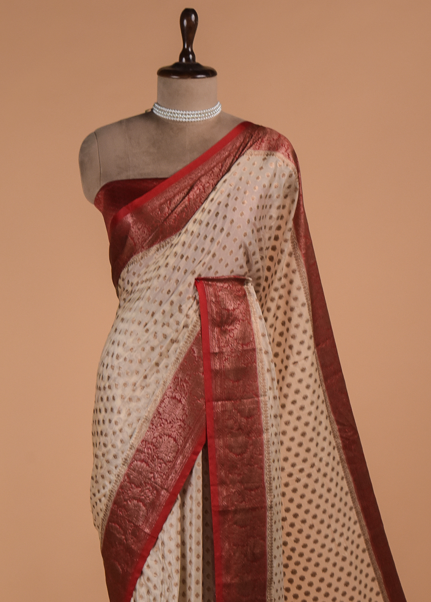 Cream Art Crepe Banarasi Saree