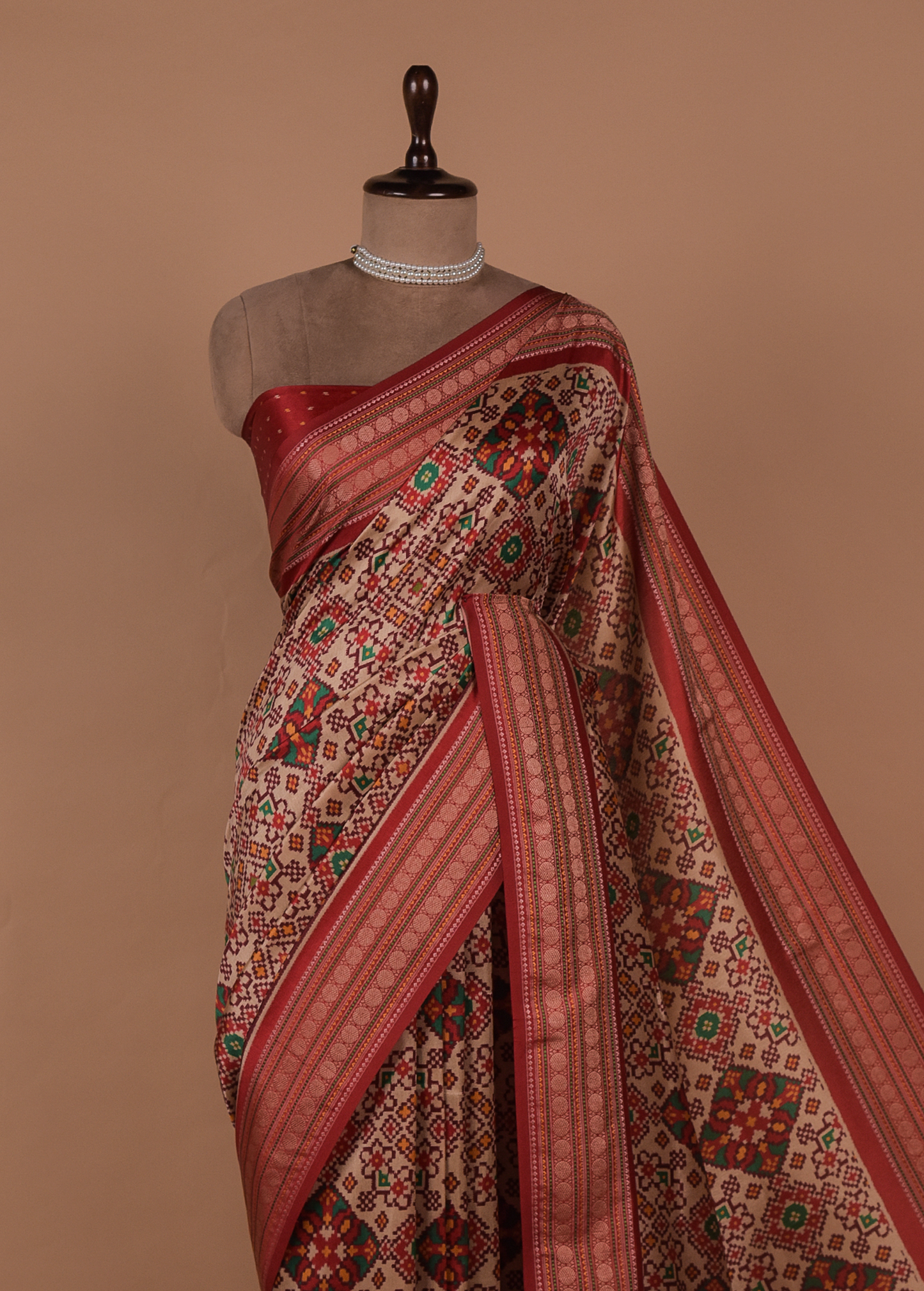 Cream Art Silk Printed Saree