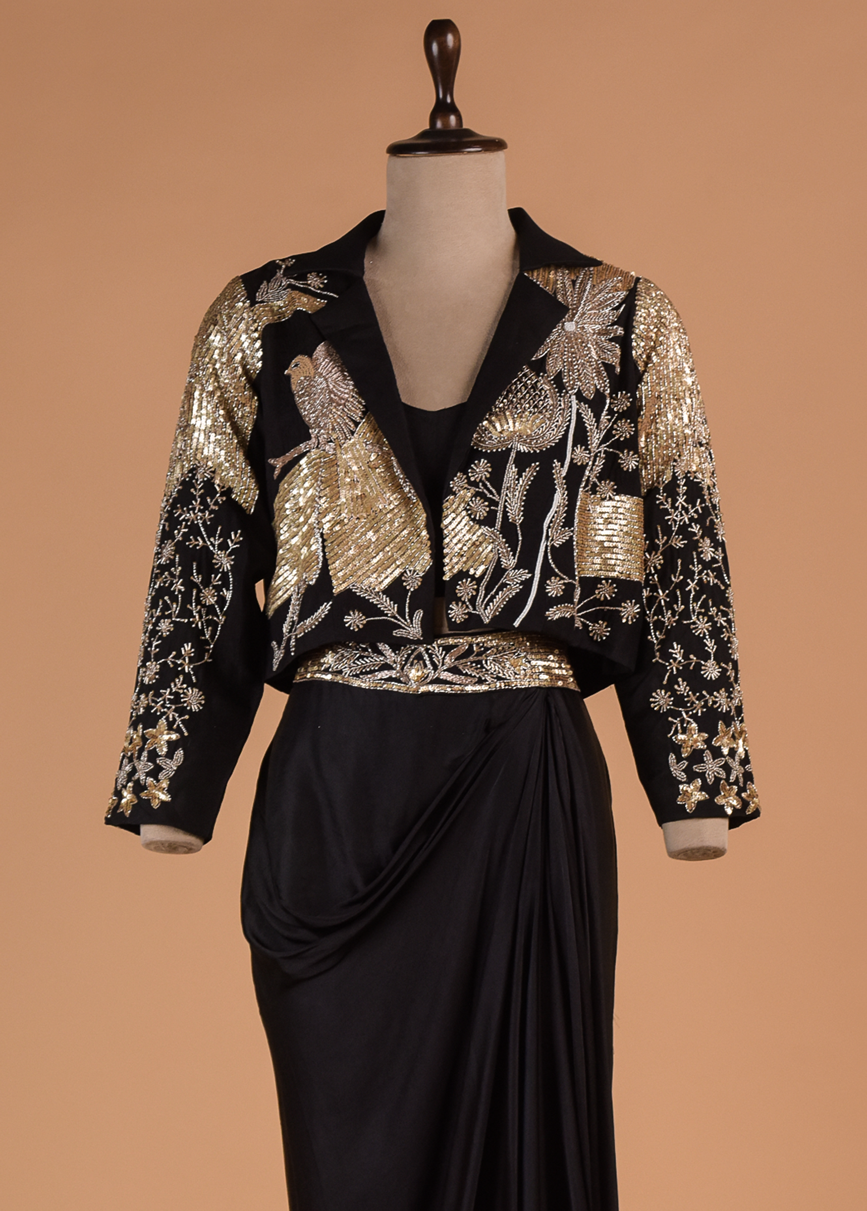 Black Crepe Silk Saree - Image 2 | Greenways Delhi