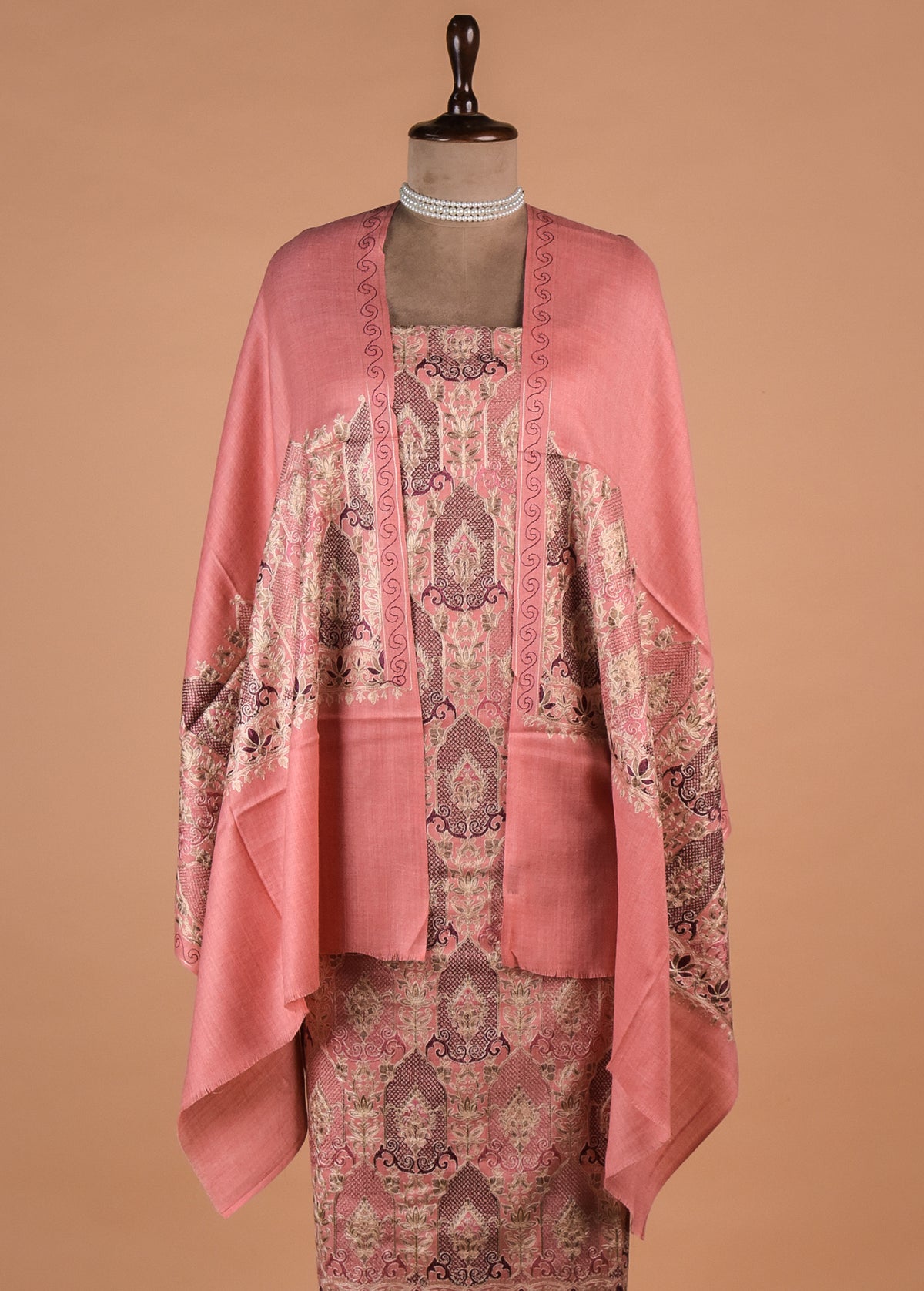 Peach Pashmina Dress Material