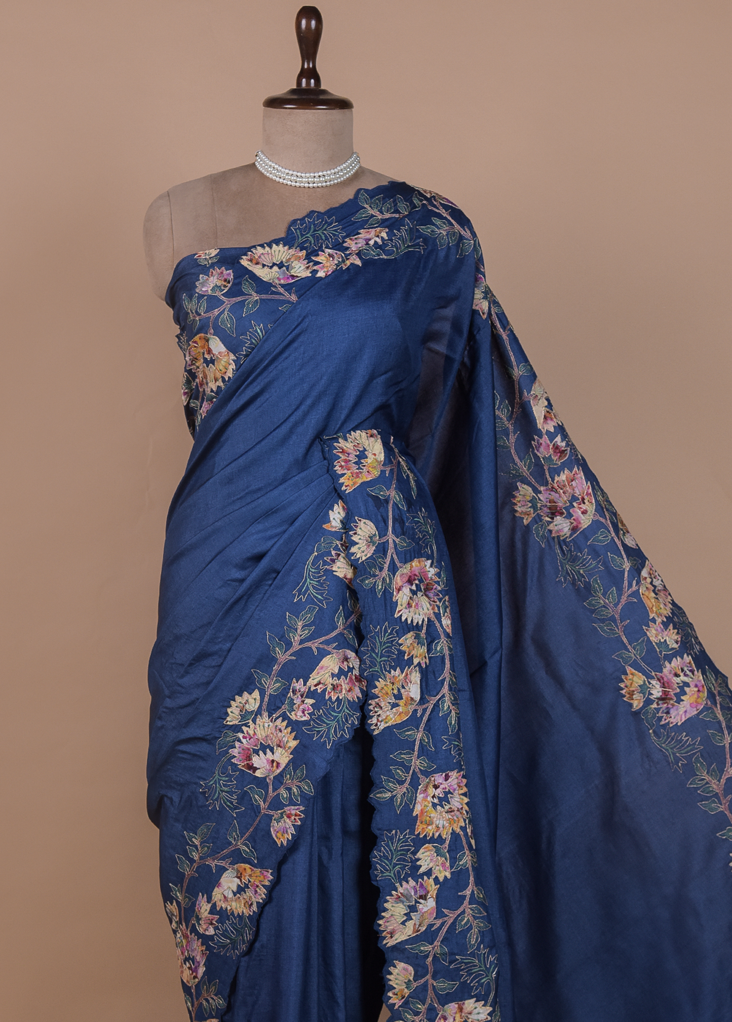 Blue Tussar Embroidered Saree