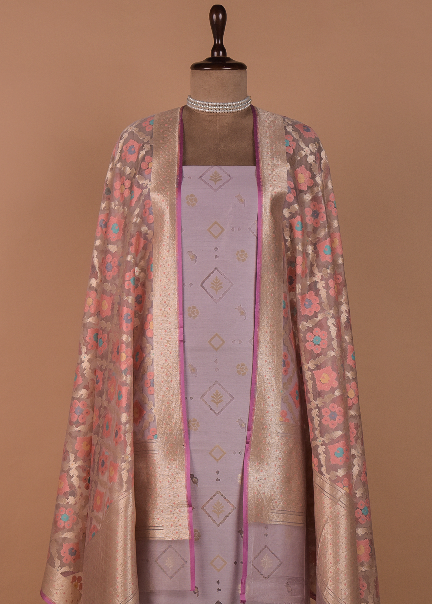 Purple Dupion Silk Dress Material