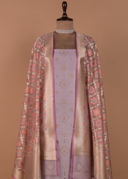 Purple Dupion Silk Dress Material