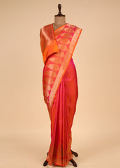 Orange Jacquard Silk Banarasi Saree