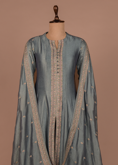 Blue Cotton Silk A Line Set