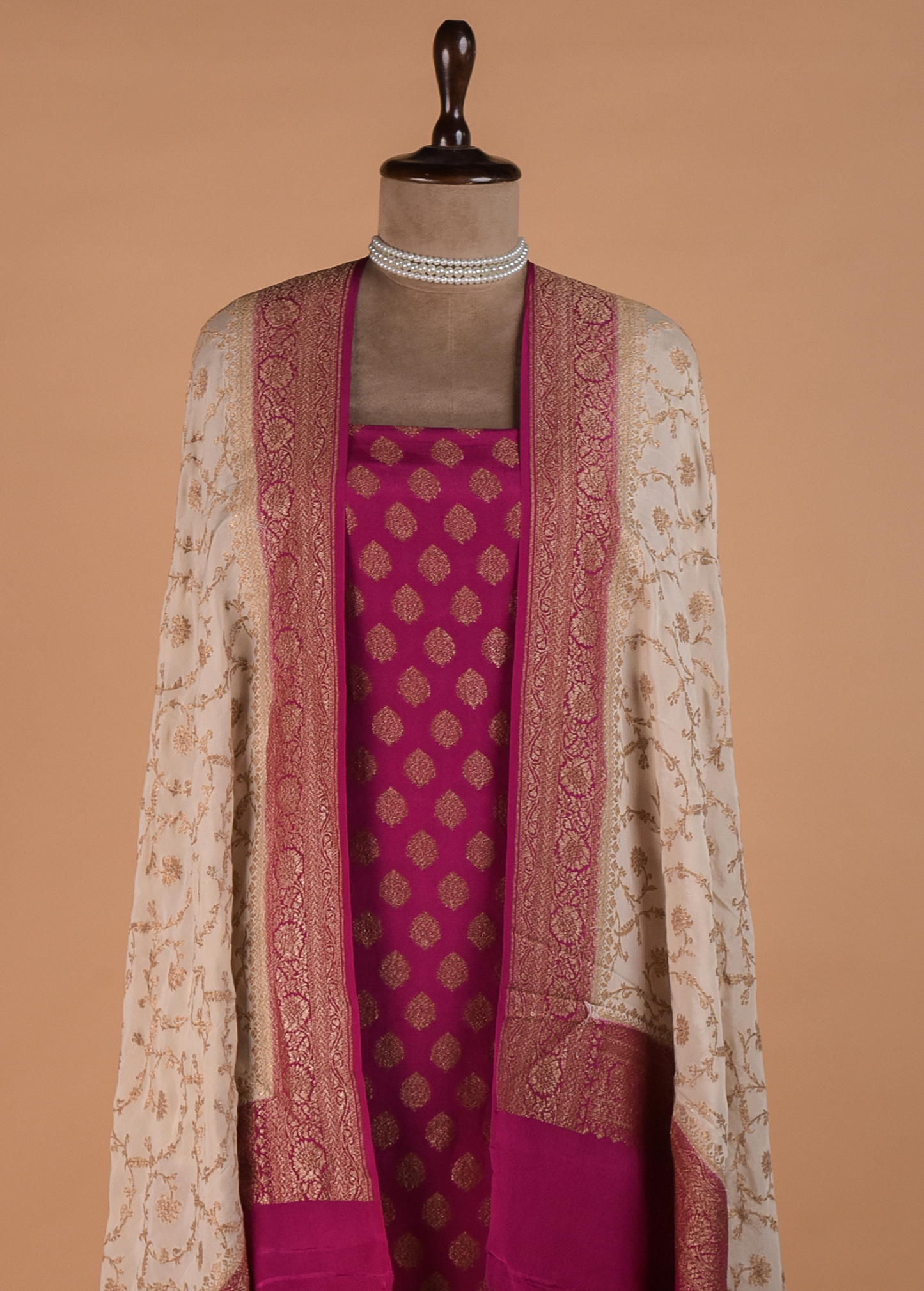 Pink Crepe Silk Dress Material - Image 2 | Greenways Delhi