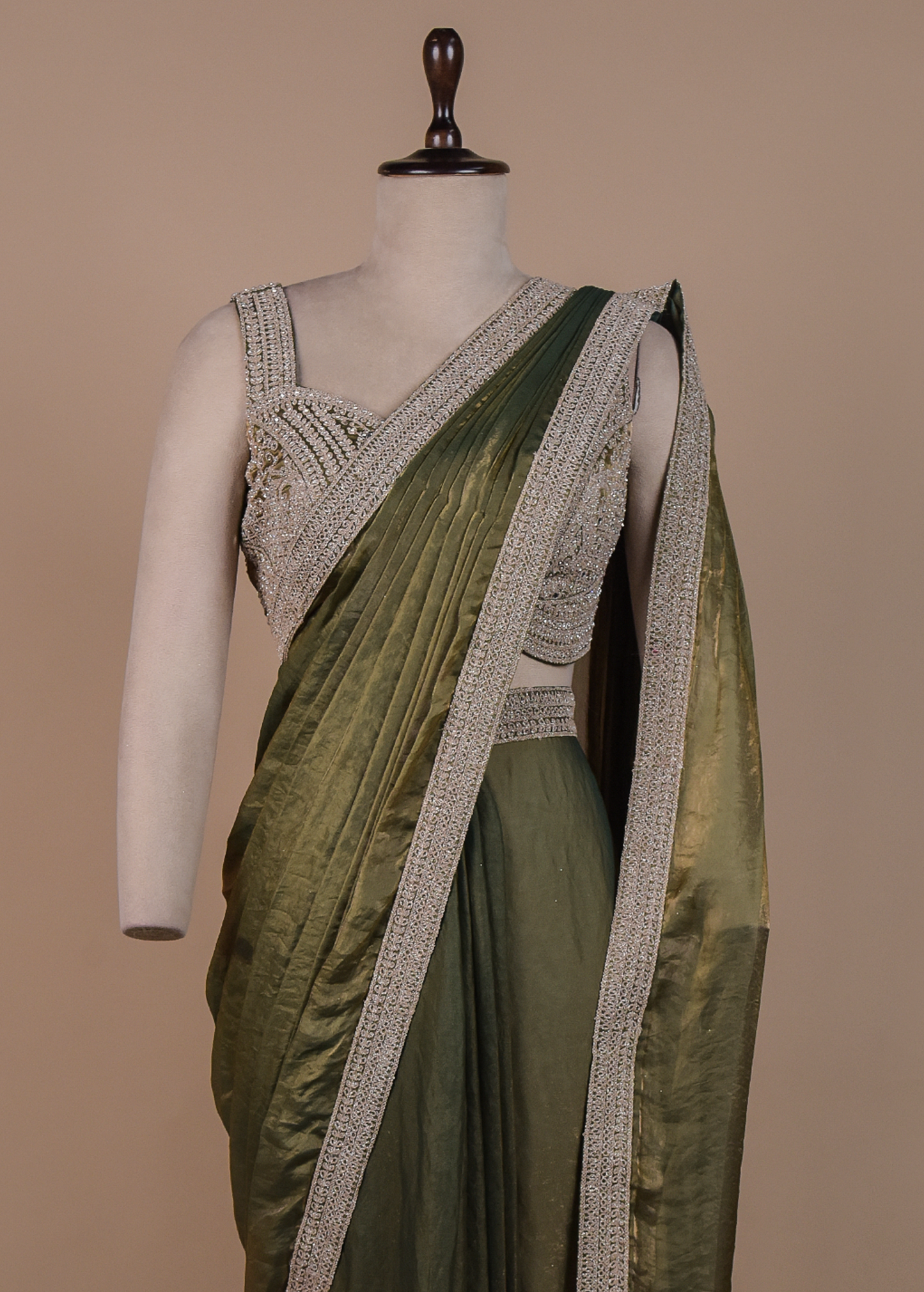 Green Tissue Georgette Readymade Saree