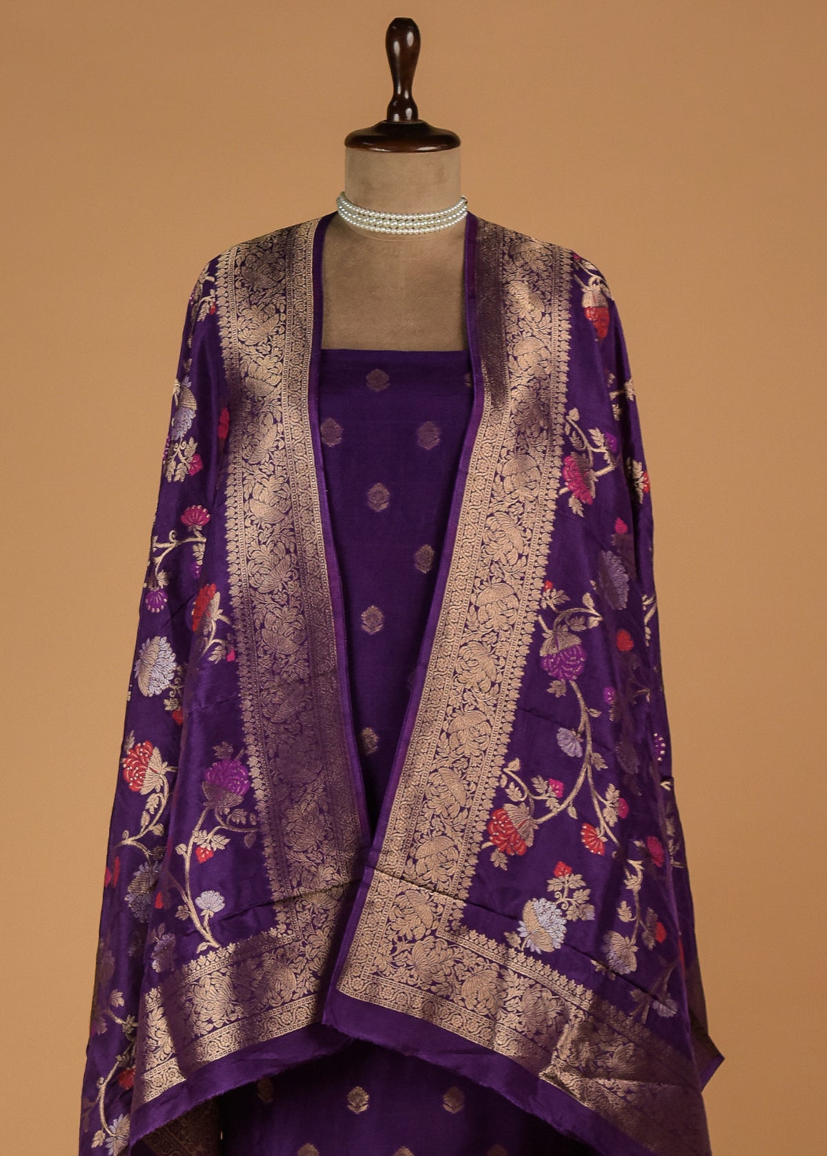 Purple Crepe Silk Dress Material