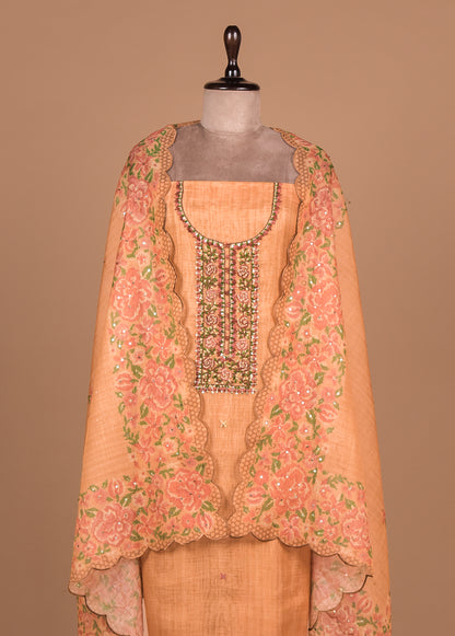 Yellow Tissue Cotton Dress Material