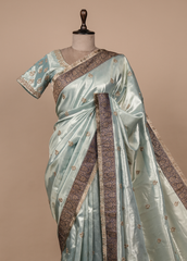 Blue Tissue Embroidered Saree