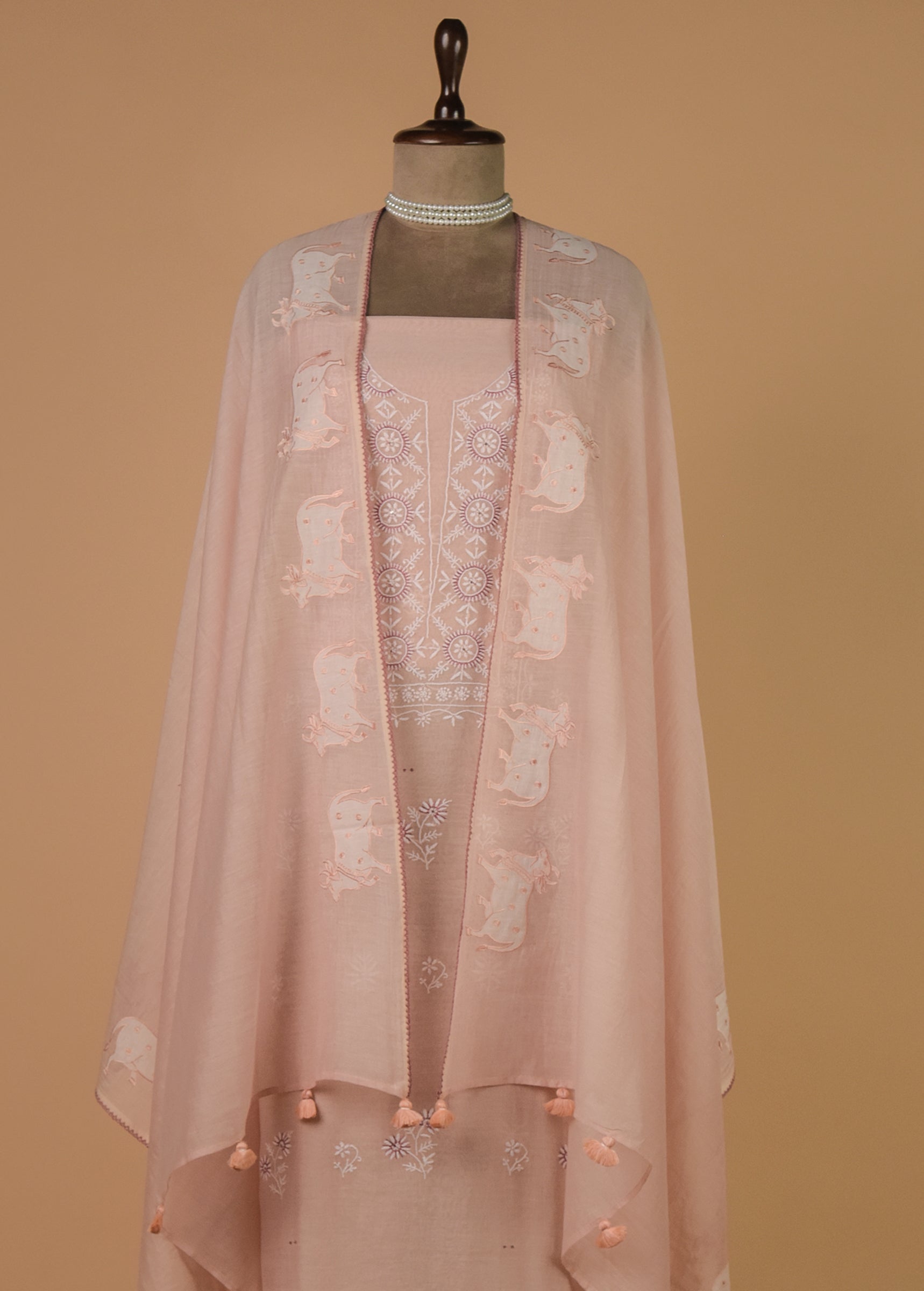 Peach Mul Chanderi Dress Material
