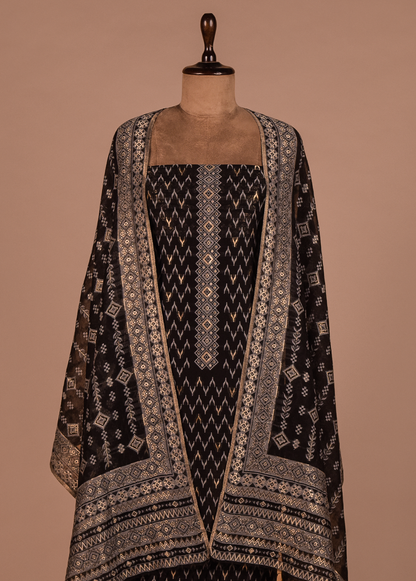 Black Mulmul Cotton Dress Material